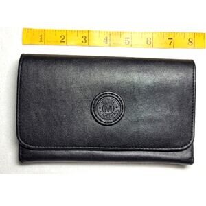 Black Faux Leather Womens Wallet Checkbook Card Holder 8" Organizer Snap Close